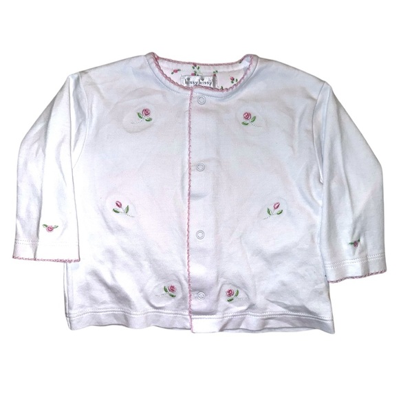 Kissy Kissy Baby Girl Cardigan Sweater 3-6M White Pink Rose Embroidered Pima - Picture 2 of 8